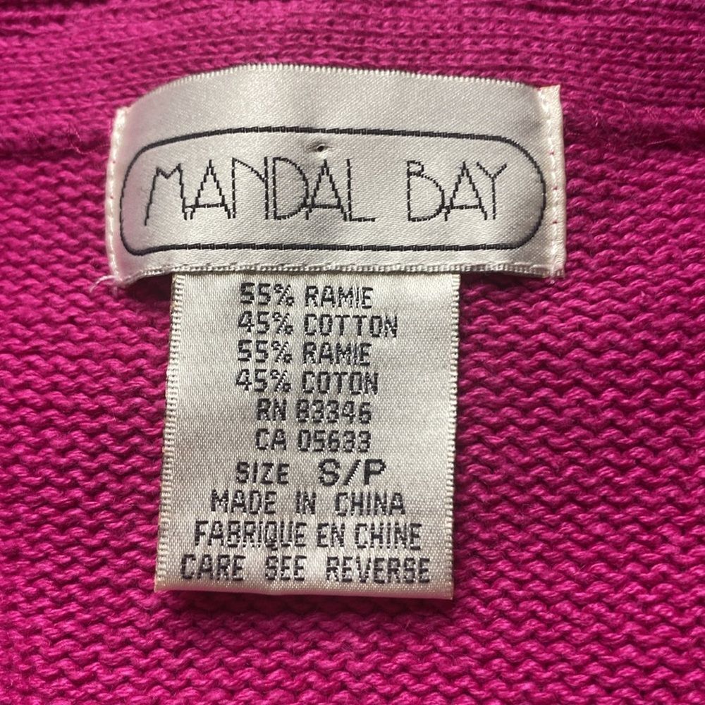 Mandal Bay Hot Pink Orange Yellow Mesh Fringe Trim Button Cardigan Sweater SM P - Picture 5 of 5